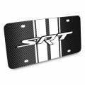 Ipick Image For Dodge Srt 3d Logo In White On Stripe Black Carbon Fiber Look Premium Stainless Steel License Plate Design And