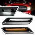 2pcs White Amber Led Hood Scoop Light For 2010-2018 Ram 1500 Sport Air Flow Vent Grille Lamp With Drl Turn Signal Lights 