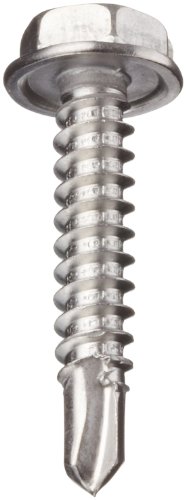 Stainless Steel Sheet Metal Screw Plain Finish Hex Head External Drive Self-drilling Point 1 2 Length 8-18 Threads Pack Of 100