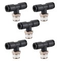 Baomain Push To Connect Fittings T Type Pt 1 4 Inch Od Tee Tube Pneumatic Quick Connectors Black Pack Of 5 