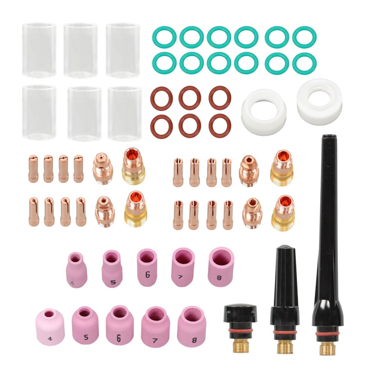 63 Piece Professional Tig Welding Torch Kit For Wp 17 18 And 26 Gas Lens Alumina Nozzles Glass Cups Copper Collets Stubby Back