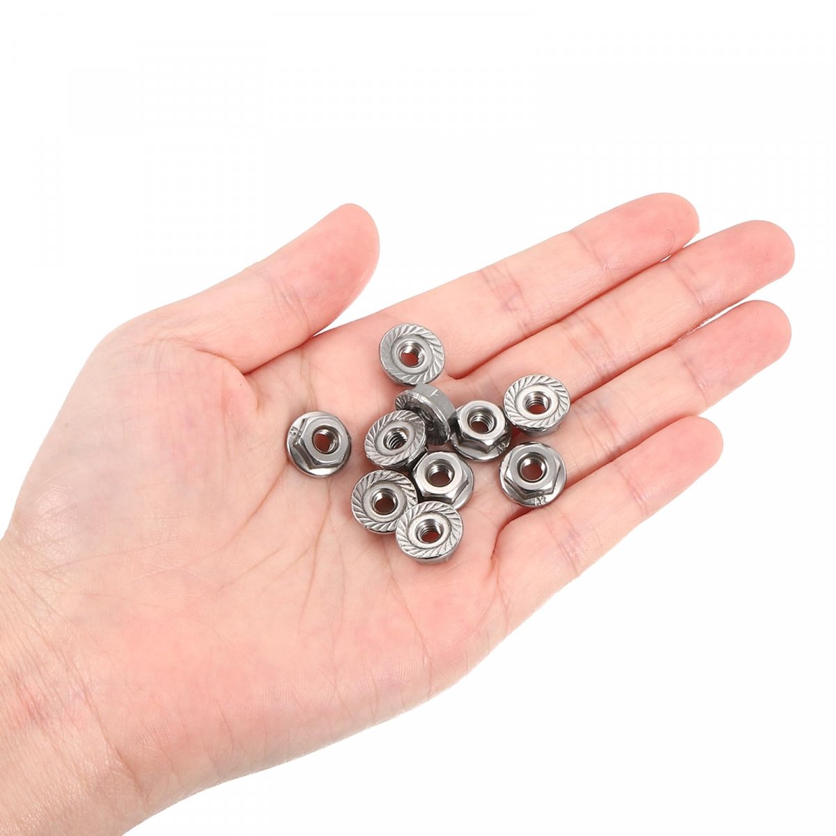 8-32 Serrated Flange Hex Lock Nuts 25pcs 304 Stainless Steel Non-slip Hexagon Nut Full Thread Bright Finish Silver