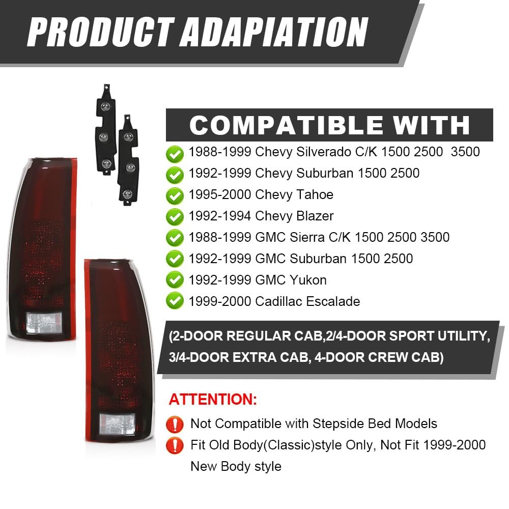 Tail Lights For Chevy Silverado Tahoe Sierra Connector Circuit 1988-1999 Rear Lamp Assembly Smoke Taillight Drive Passenger