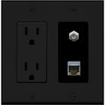Riteav 2 Gang Decorative 15a Power Outlet Coax Black Shielded Cat6 Wall Plate 