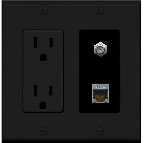 Riteav 2 Gang Decorative 15a Power Outlet Coax Black Shielded Cat6 Wall Plate