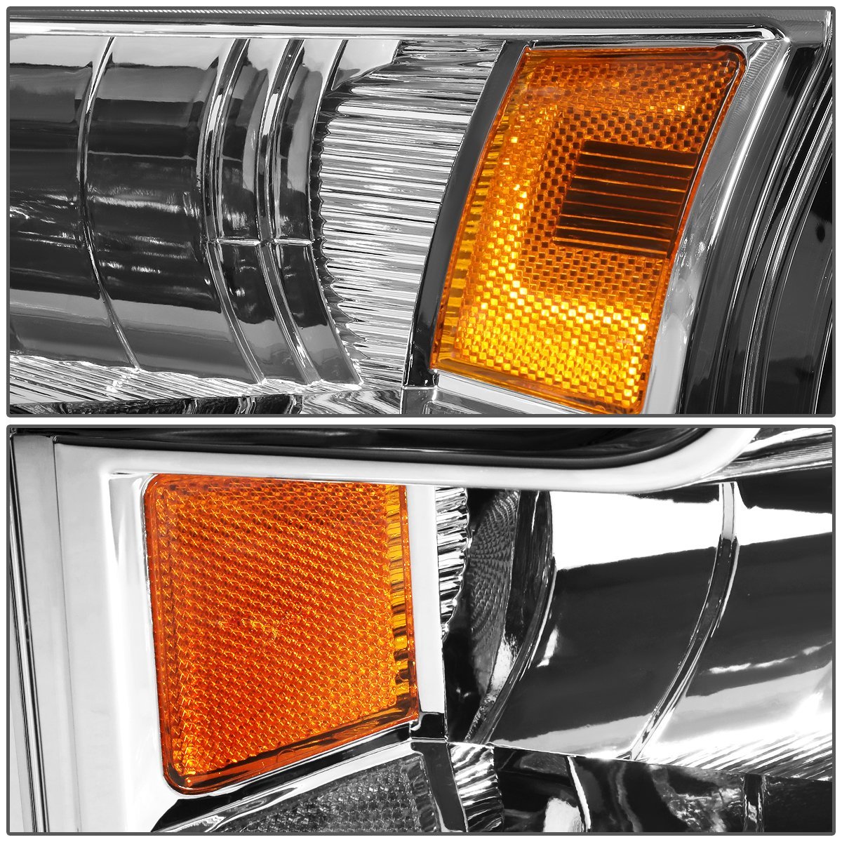 Auto Dynasty Chrome Housing Amber Corner Headlgiht Lamps Tool Kit For Ford F-150 15-17