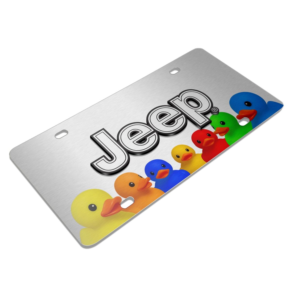 Jeep 3d Logo Silver License Plate Rubber Ducks Graphic Shiny Aluminum And Acrylic Universal Fit For Car Suv Truck 12 In X 6