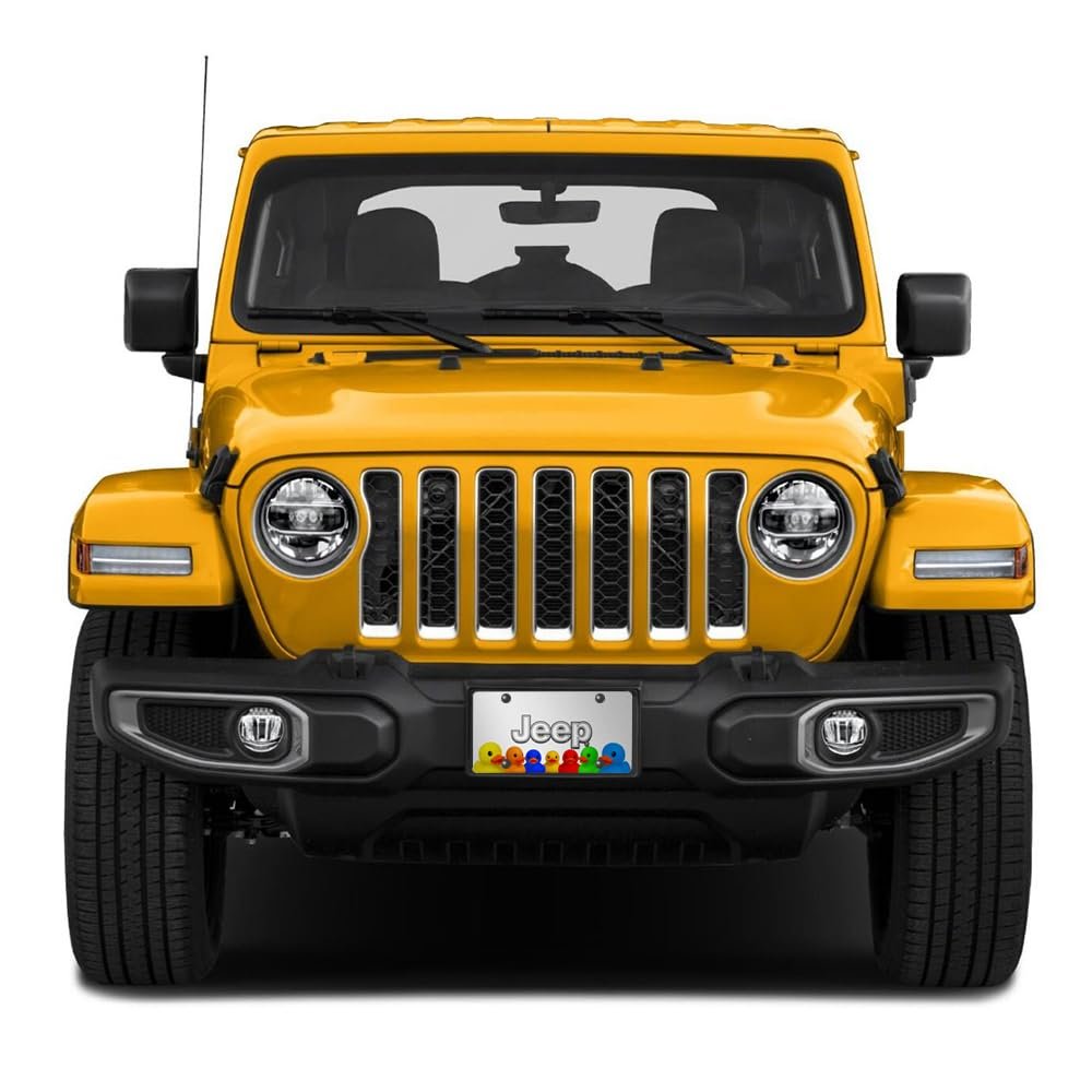 Jeep 3d Logo Silver License Plate Rubber Ducks Graphic Shiny Aluminum And Acrylic Universal Fit For Car Suv Truck 12 In X 6