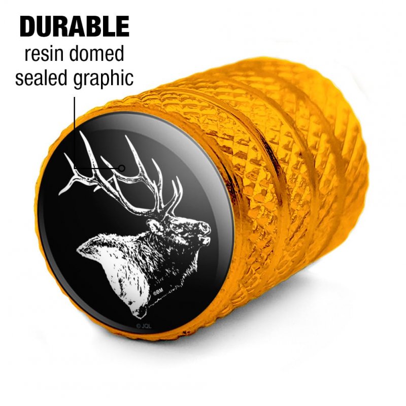 Bull Elk Illustration Valve Stem Caps For Tire Rim Wheel Yellow Aluminum Air Covers Schrader Valves 4 Piece Set