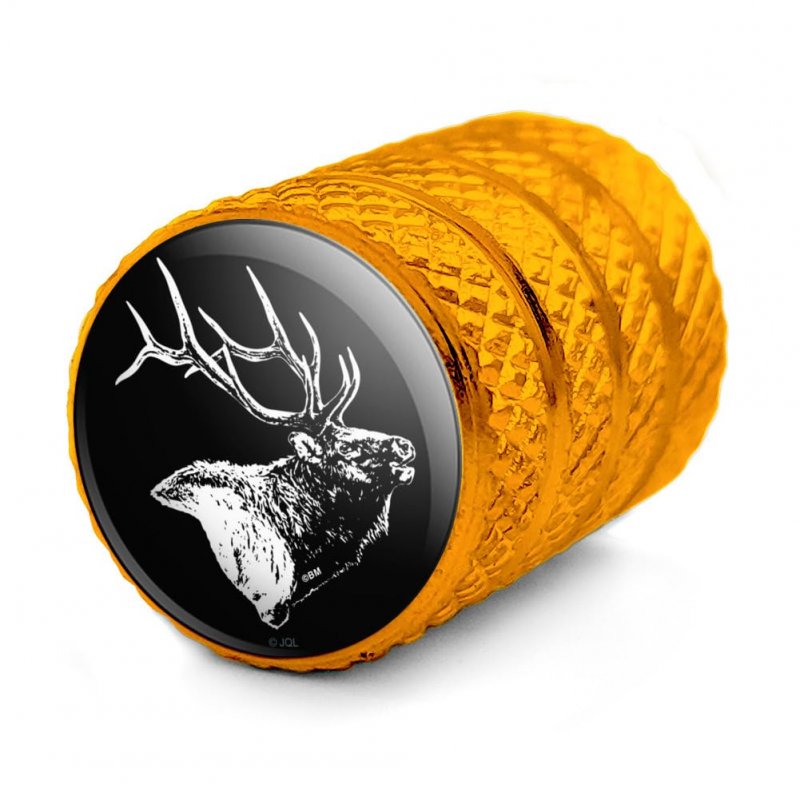 Bull Elk Illustration Valve Stem Caps For Tire Rim Wheel Yellow Aluminum Air Covers Schrader Valves 4 Piece Set