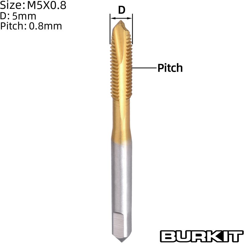 Burkit 2pcs M5 Spiral Point Tap Hss Titanium Coating X 0 8 Plug Threading