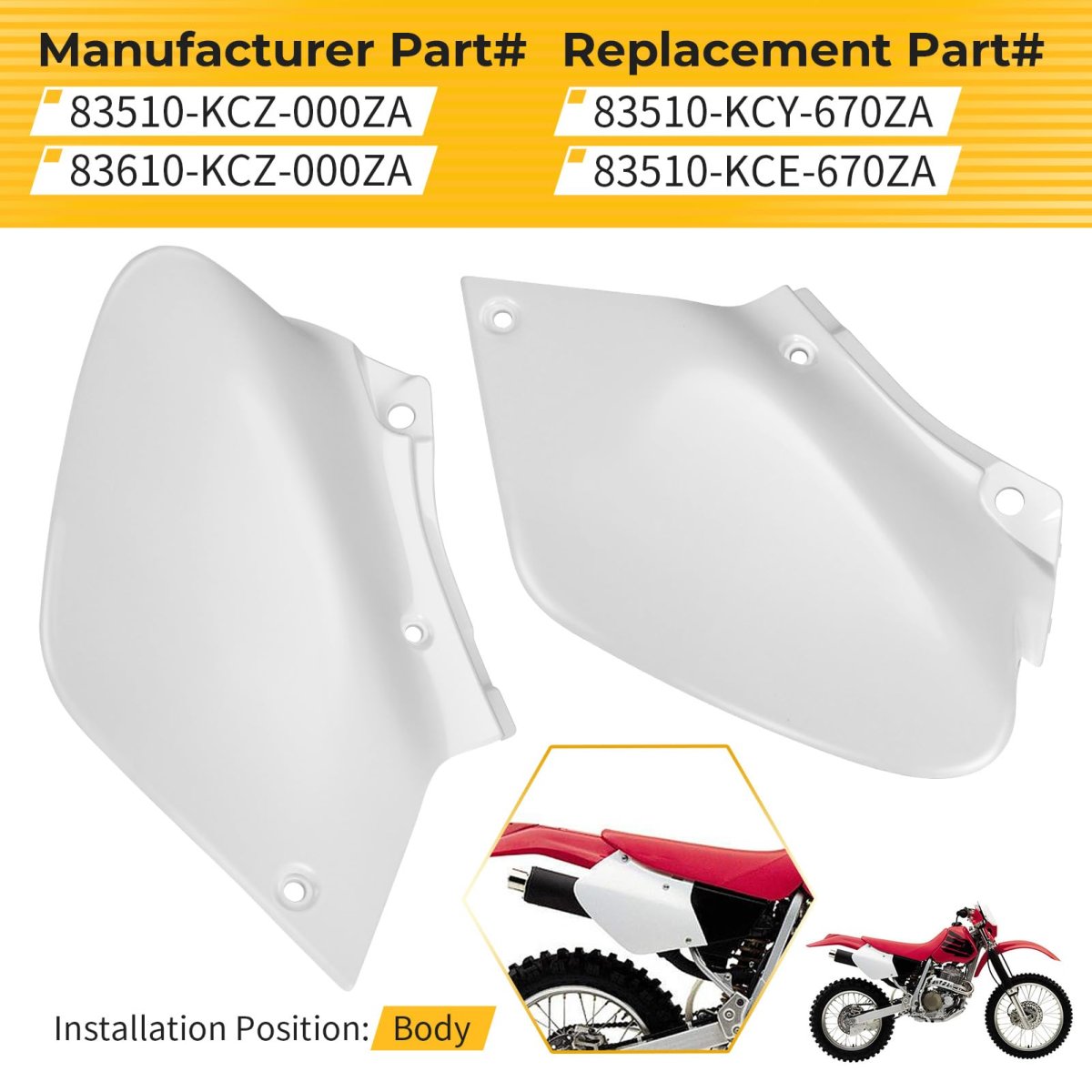 Left Right Side Panels White For Honda Xr250r Xr400r 1996-2004 83510-kcz-000za 83610-kcz-000za