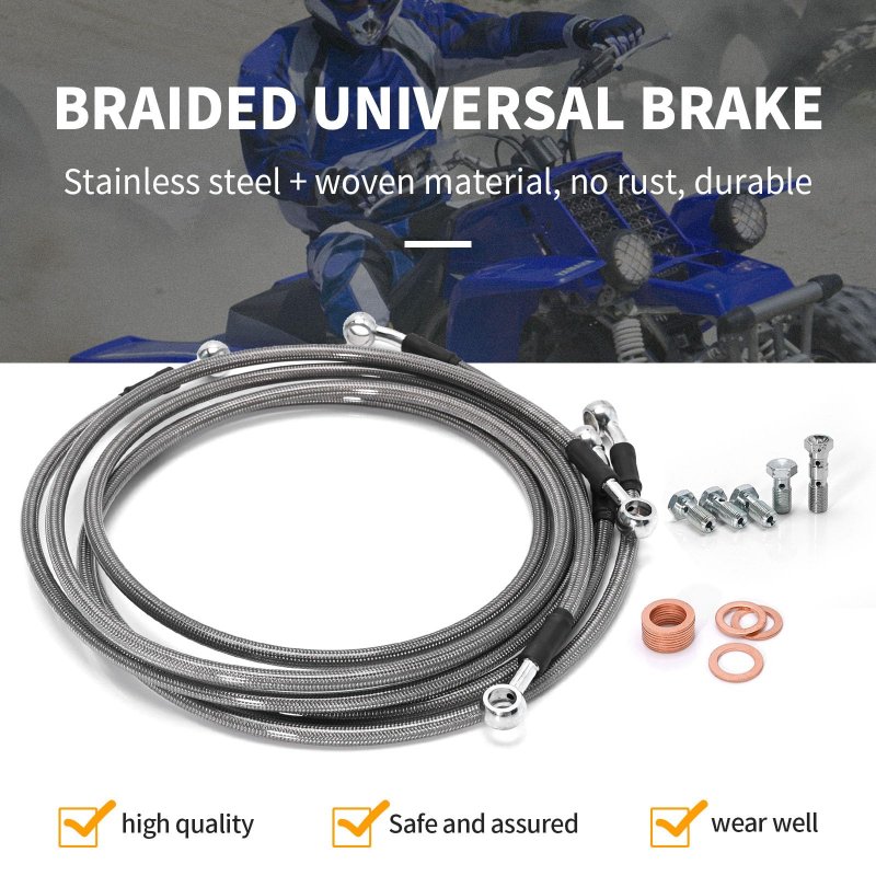 3 Pieces Set Atv Stainless Steel Brake Lines Front Rear Braided Replacement For Yamaha Banshee 350