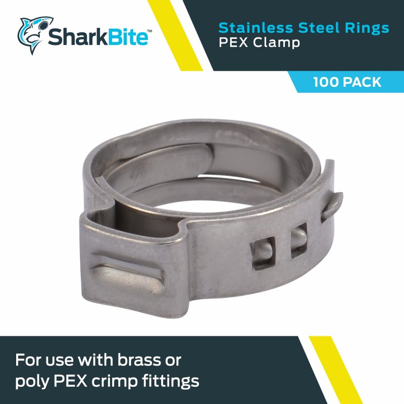 Sharkbite 1 2 Inch Clamp Ring Pack Of 100 Stainless Steel Plumbing Fitting Pex Pipe Pe-rt Uc953cp100