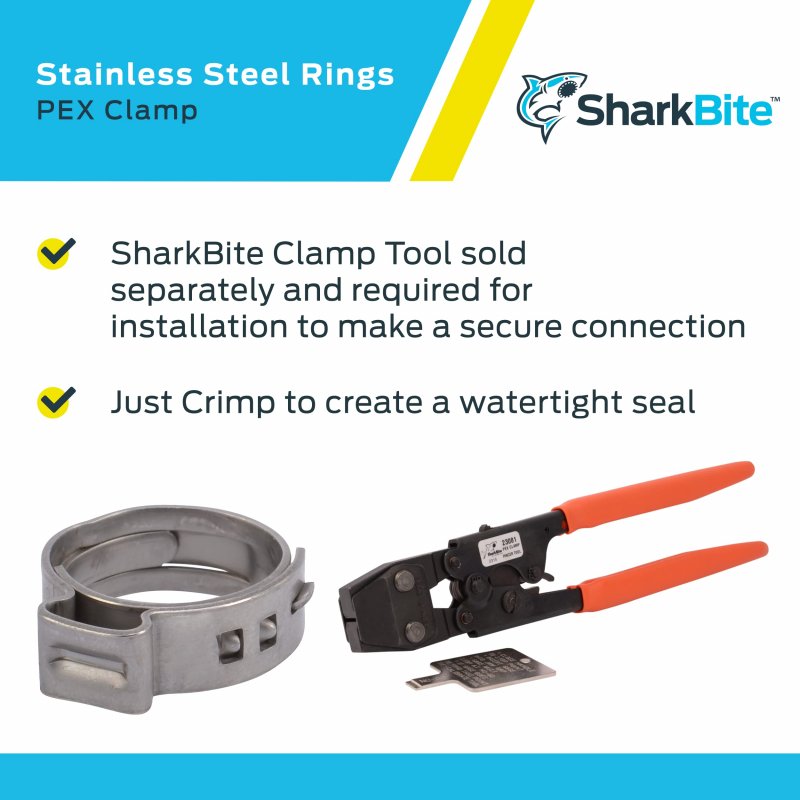 Sharkbite 1 2 Inch Clamp Ring Pack Of 100 Stainless Steel Plumbing Fitting Pex Pipe Pe-rt Uc953cp100