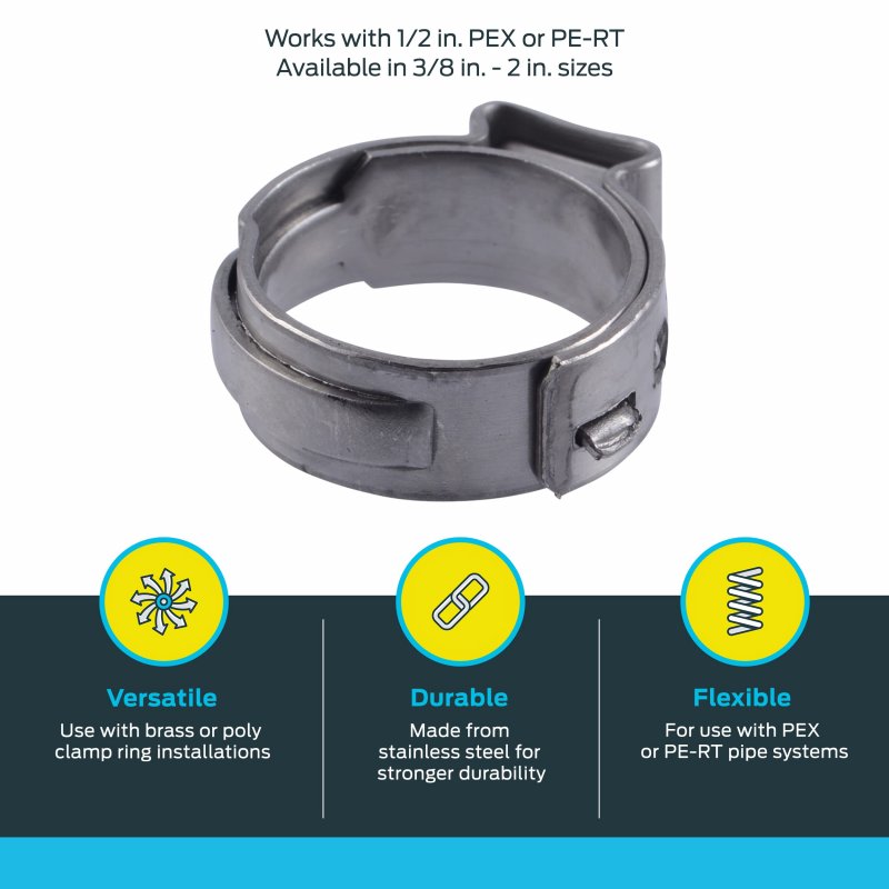 Sharkbite 1 2 Inch Clamp Ring Pack Of 100 Stainless Steel Plumbing Fitting Pex Pipe Pe-rt Uc953cp100