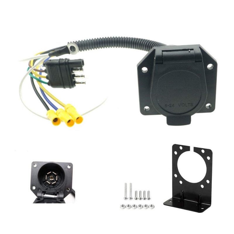4 Flat To 7 Way Rv Trailer Light Plug Wire Harness Converter Adapter For Car Truck Hitch With Connector Socket Mounting Bracket