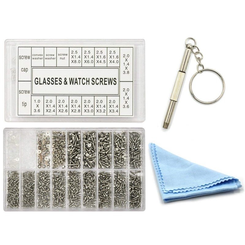 1000 Piece Eyeglass And Watch Screws Assortment Kit Stainless Steel Micro Screw Nut Set With Screwdriver For Glasses