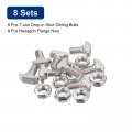 Uxcell M8x16mm T Slot Drop-in Bolt And M8 Hexagon Flange Nut Set 8 Sets Hammer Head-bolt T Shape Stud Sliding Screw For 45
