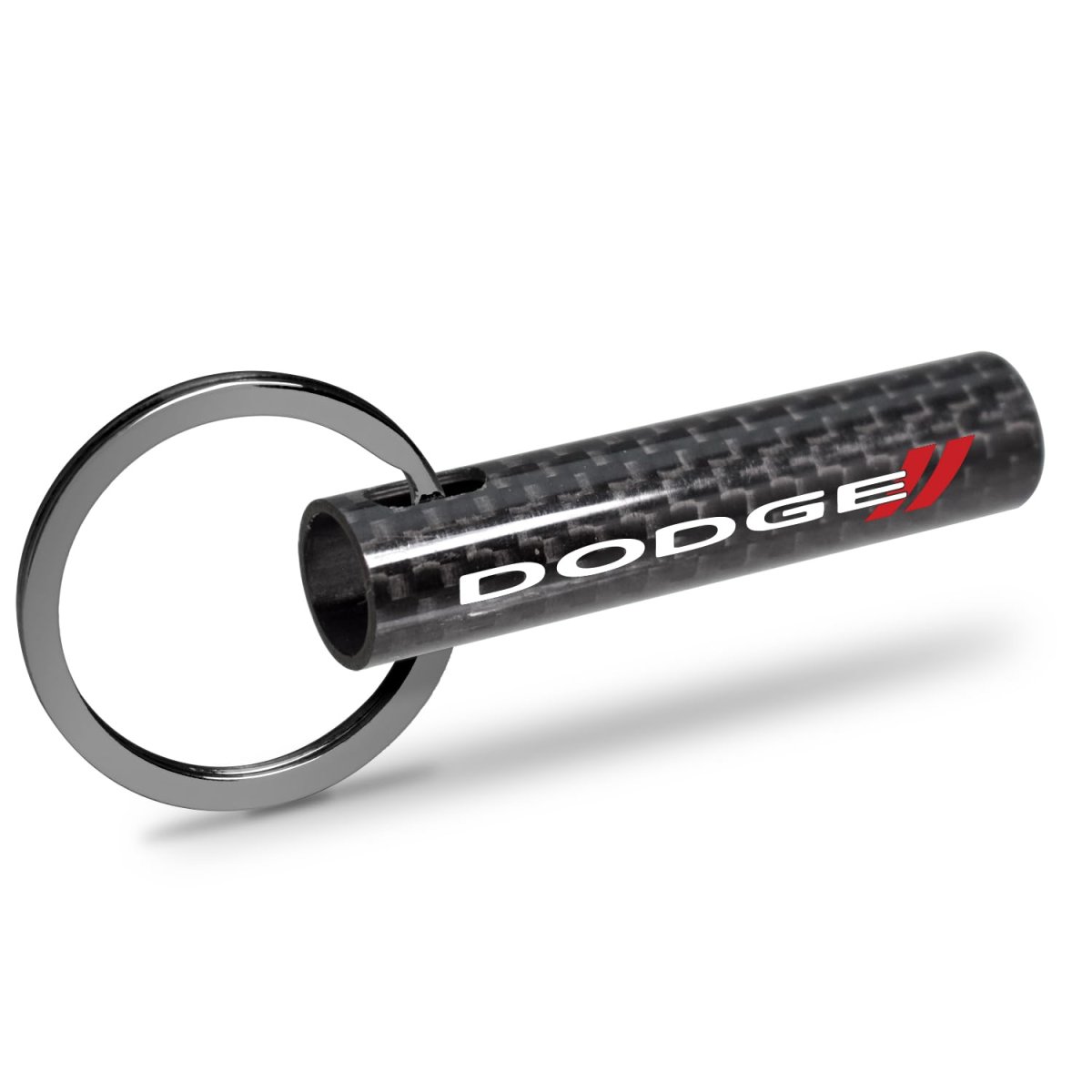 Dodge Black Real Carbon Fiber Tube Style Keychain With Leather Strap 2 13 In X 0 5 Model E3