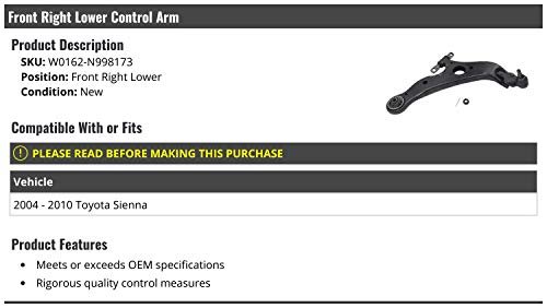 Front Right Passenger Side Lower Control Arm For 2004-2010 Toyota Sienna