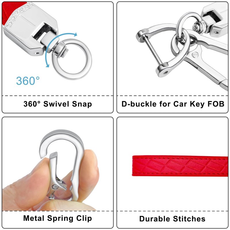 Leather Wristlet Keychain For Car And Home Keys Red Microfiber Wrist Lanyard With Anti Lost D Ring 3 Key Rings Quick Release