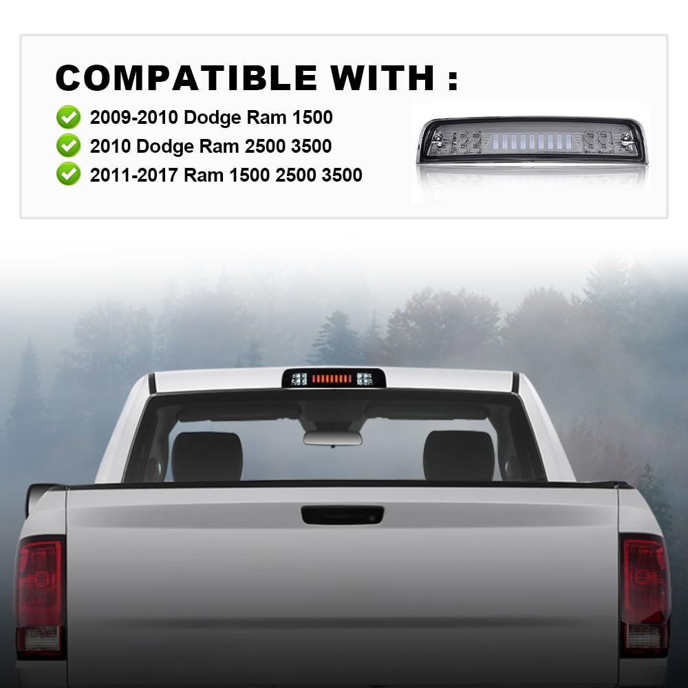 Led Bar 3rd Brake Light For Dodge Ram 1500 2500 3500 2009-2017 High Mount Stop Rear Tail Cargo Lamps I Type Smoke Lens Chrome