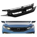 Hecasa Front Upper Mesh Grille For 2019-2021 Honda Civic Bumper Grill Painted Glossy Black Abs Plastic 