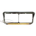 Niuparts Headlight Bezel With 12 Clear Amber Led Light Strip Chrome Driver Side Fit Kenworth T400 T600 T800 W900b W900l Classic