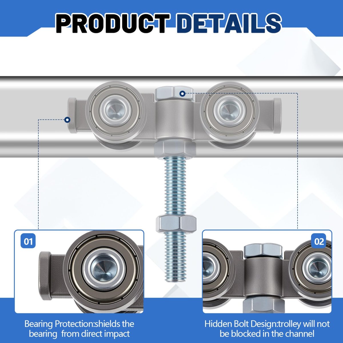 4 Pcs Wheel Silent Trolley Assembly Rollers For 1 5 8 In Wide Strut Channels Silver Galvanized Steel Sliding Door Hardware With