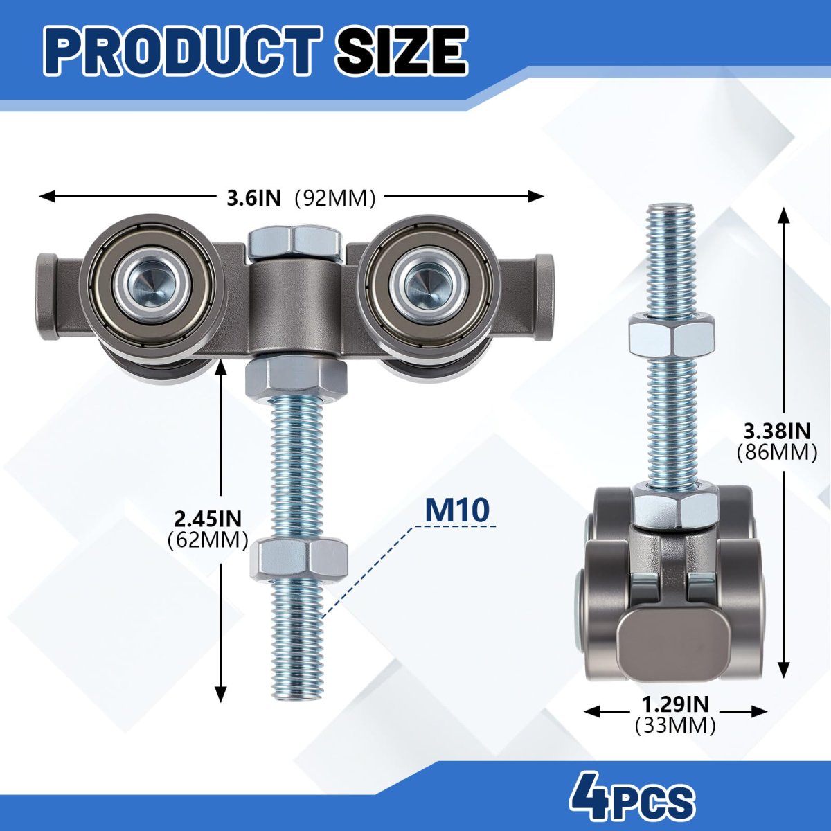 4 Pcs Wheel Silent Trolley Assembly Rollers For 1 5 8 In Wide Strut Channels Silver Galvanized Steel Sliding Door Hardware With
