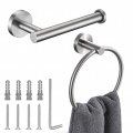 Brushed Nickel Toilet Paper Holder And Hand Towel Ring Set 2 Pieces Bathroom Hardware Accessories Sus 304 Stainless Steel Heavy 
