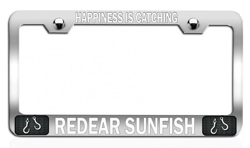 Happiness Is Catching Redear Sunfish Fishing Chrome Metal License Plate Frame Heavy Duty Stainless Steel Tag Holder For Us And