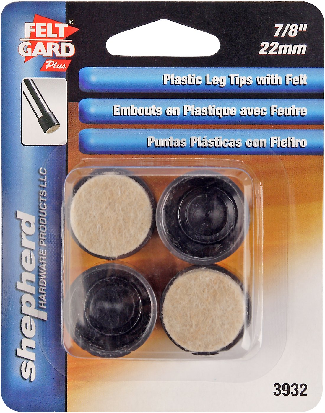 Shepherd Hardware 3932 7 8-inch Plastic Leg Tips With Felt 4-pack