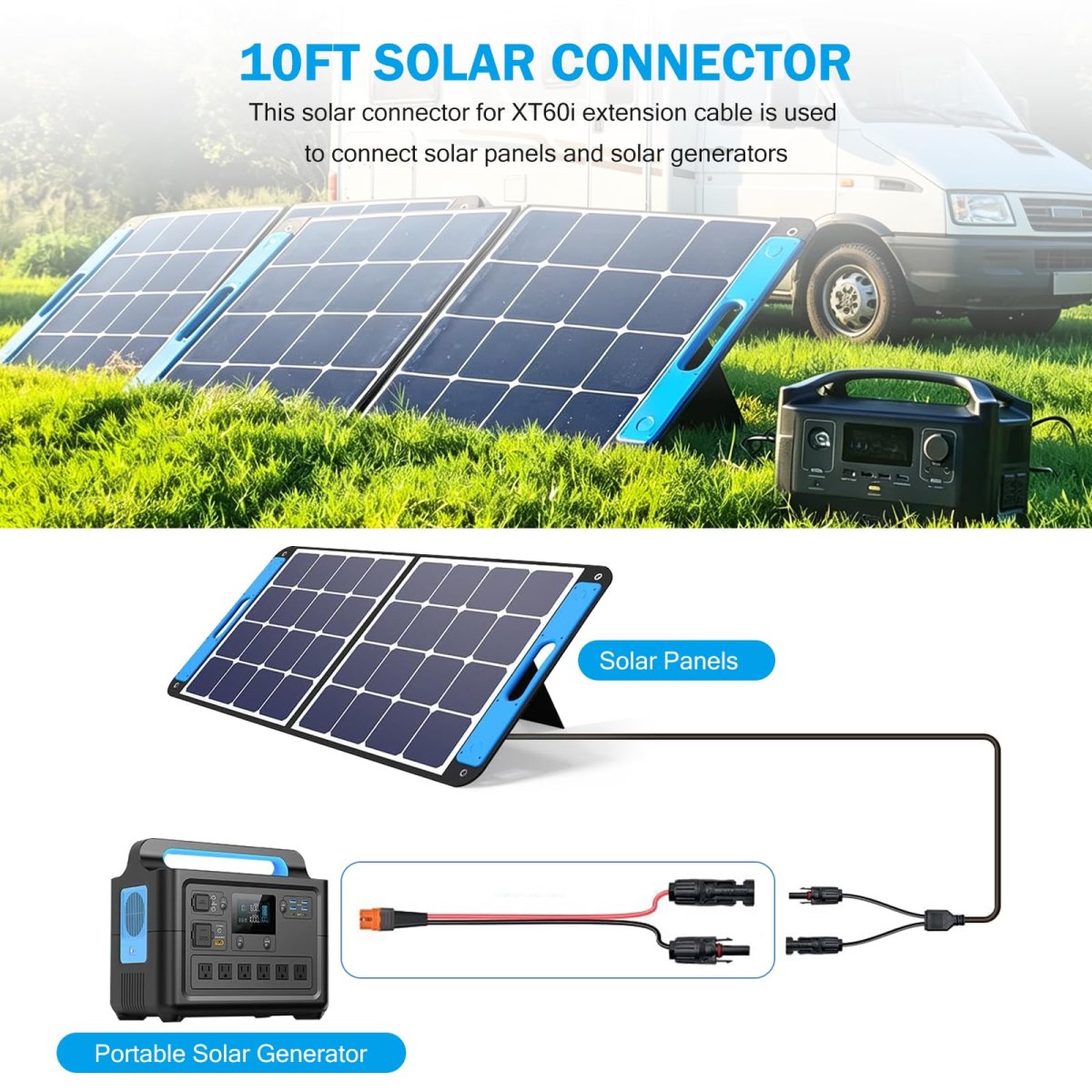 12awg Solar To Xt60i Adapter Cable 10ft Connector For Portable Power Station Tinned Copper Wire With Anti Reverse Connection