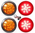 4 In Round Led Lights Stop Brake Turn Tail Signal For Truck Trailer Rv 2 Clear Lens Red And Amber Waterproof Dot Sae Approved 