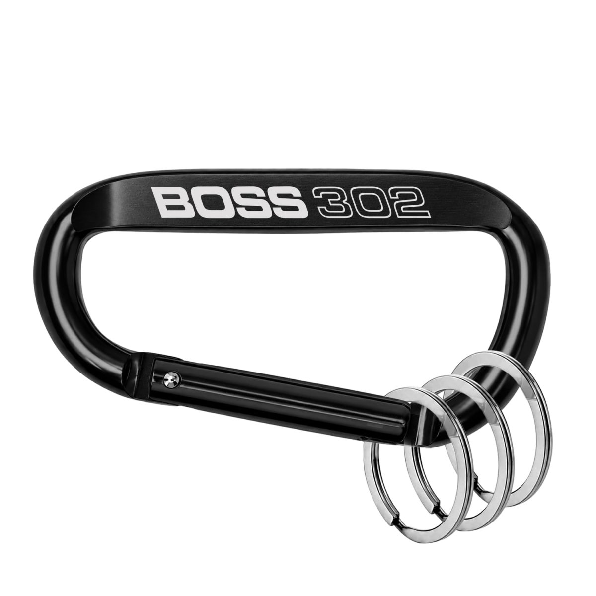 Ford Mustang Boss 302 Laser Etched Black Metal Carabiner Keychain With Split Key Rings 3 In X 1 5