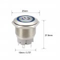 Uxcell Latching Metal Push Button Switch 19mm Mounting Dia 1no 12v Blue Led Light With Socket Plug Wires