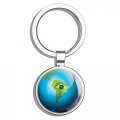 Brazil Map Flag Round Stainless Steel Metal Keychain Double Sided Glossy Earth Design With Ring Closure Silver Small Novelty 