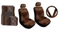 11pc Tan Leopard Low Back Seat Covers With Head Rest Front And Rear Floor Mats Steering Wheel Cover Shoulder Pads
