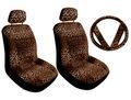 11pc Tan Leopard Low Back Seat Covers With Head Rest Front And Rear Floor Mats Steering Wheel Cover Shoulder Pads 