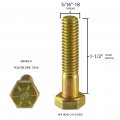 5 16 -18 X 1-1 2 Inch Bolts Hex Head Cap Screw Grade 8 Partial-thread Coarse Yellow-zinc 20 Pack
