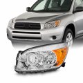 Driver Side Headlight Assembly For 2006-2008 Toyota Rav4 Chrome Housing Clear Lens Amber Reflector Direct Replacement 