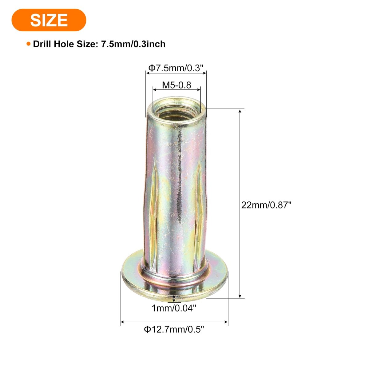 50pcs Multi-grip Rivet Nut M5 Flat Head Carbon Steel Pre-bulbed Shank Threaded Insert With Zinc Plated Finish