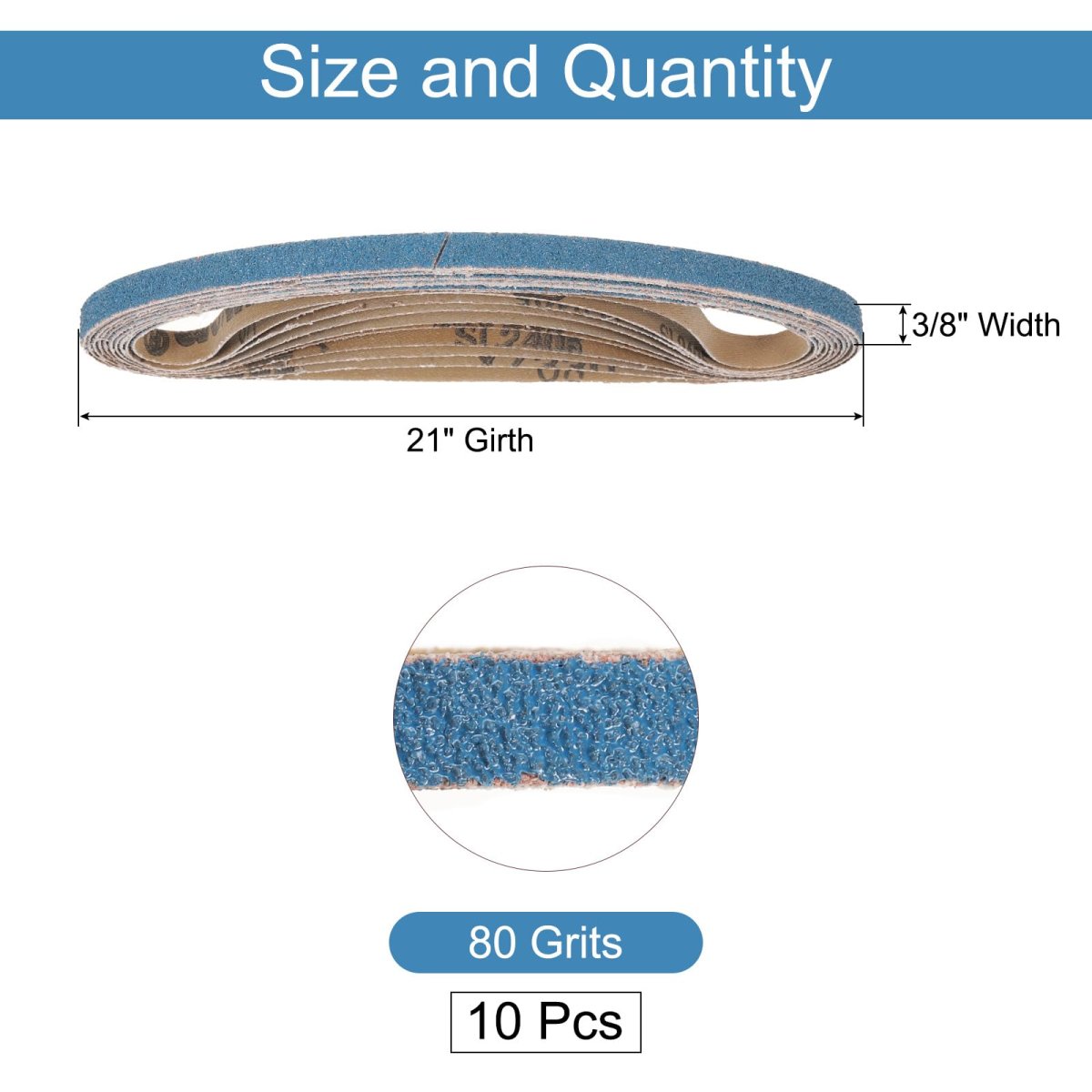 10pcs 3 8 X 21 Sanding Belts 80 Grits Zirconia Abrasive Belt Sander Paper Papers For Metal Alloy Wood Grinding Polishing Blue