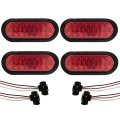 4 Pcs 2x6 Oval 24 Diodes Red Red Led Stop Turn Tail Truck Light With Rubber Grommet Pigtail 