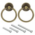 2pcs Round Ring Pulls Dresser Knobs Bronze Circle Drawer Handles Single Hole For Cabinet Cupboard Wardrobe 