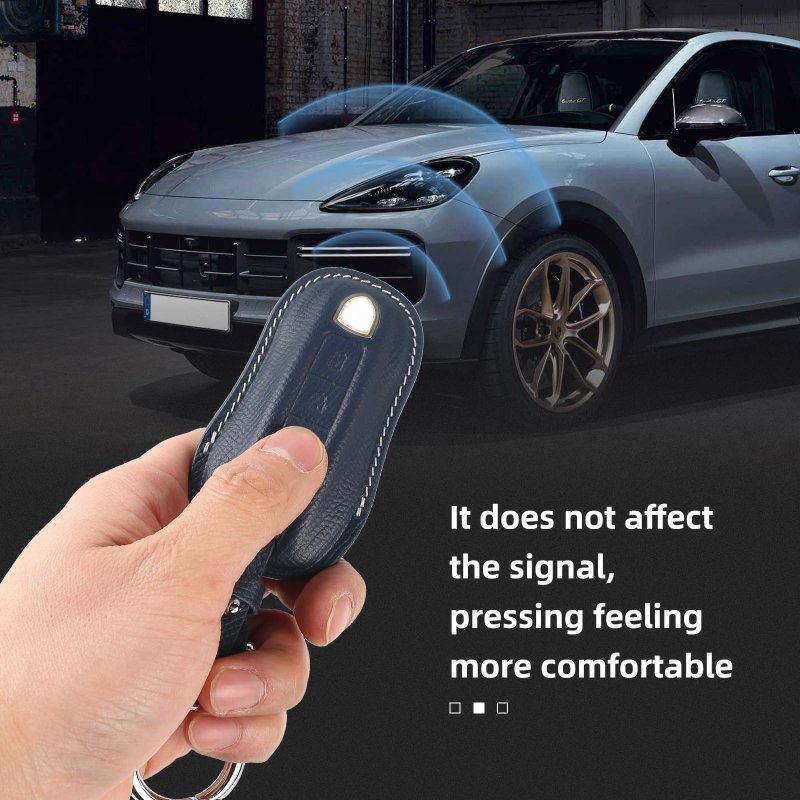 Leather Key Fob Cover For Porsche Panamera Cayenne 2020 2021 3 Button Smart Remote Shell With Keychain Blue In X 2 0 6