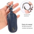 Leather Key Fob Cover For Porsche Panamera Cayenne 2020 2021 3 Button Smart Remote Shell With Keychain Blue In X 2 0 6