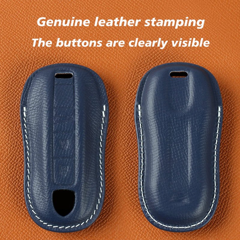 Leather Key Fob Cover For Porsche Panamera Cayenne 2020 2021 3 Button Smart Remote Shell With Keychain Blue In X 2 0 6